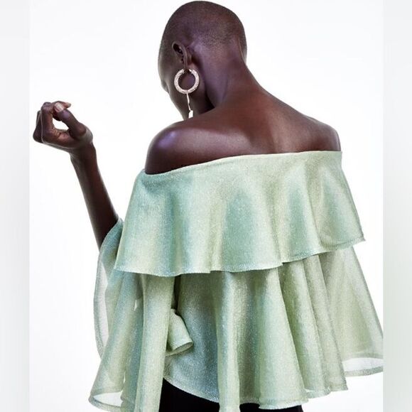 ZARA OFF THE SHOULDER TOP WITH METALLIC THREAD - Picture 4 of 5